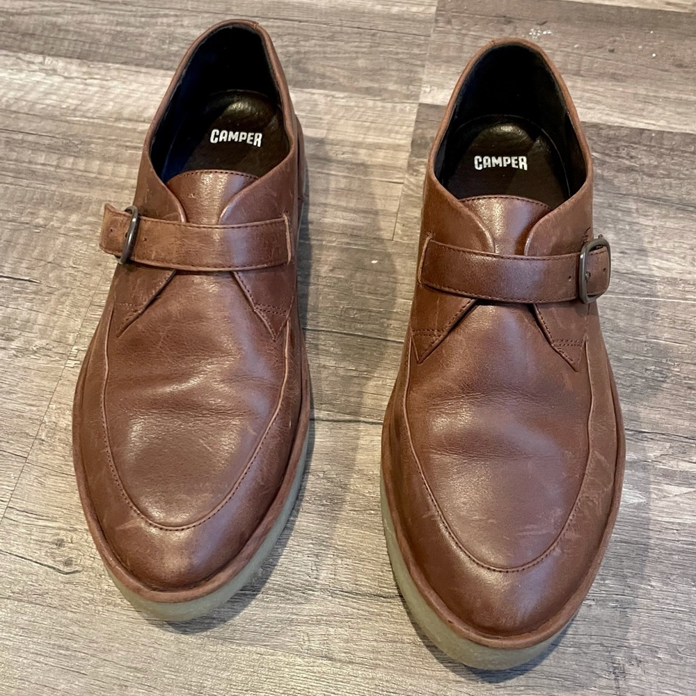 Camper Ambar Leather Brown Oilylusion Strap Shoes - Picture 2 of 7